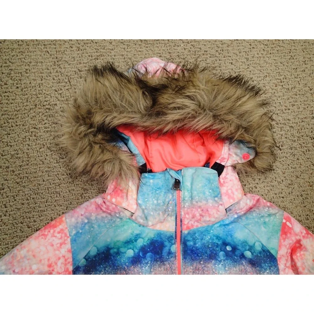 Roxy American Pie Girl Jacket Girls XL 14 Pink Blue Excellent DryFlight 10K Hood